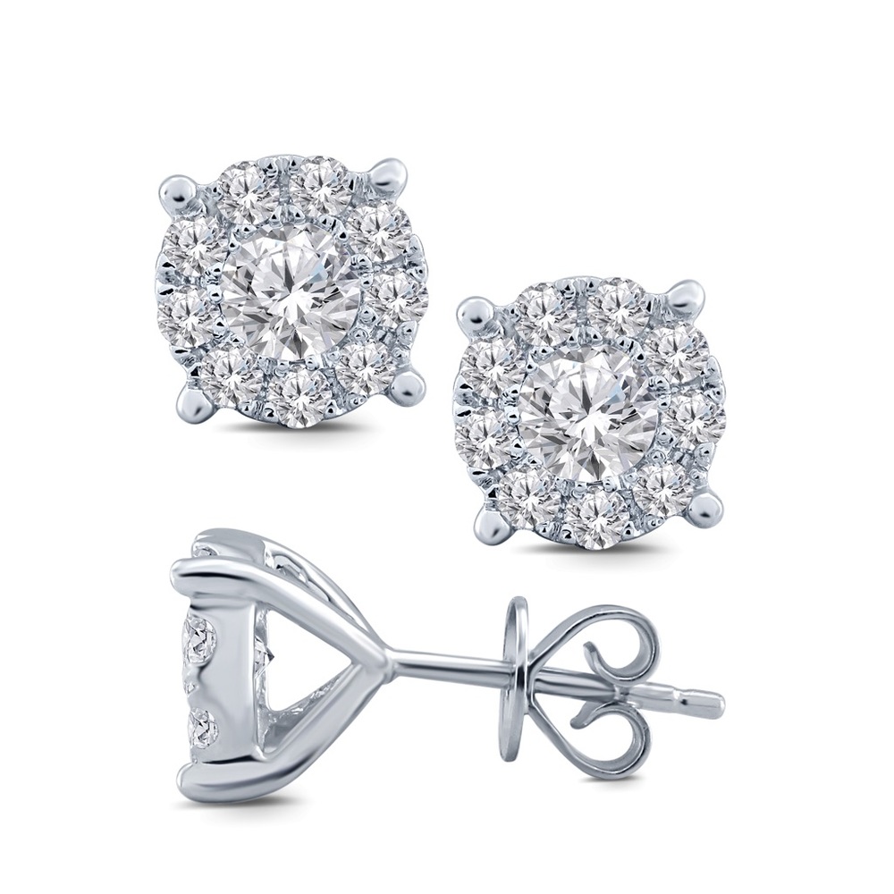 NEW- 1 Carat TW, certified, white gold stud earrings